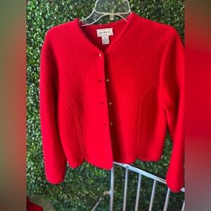 Vintage Jacobson’s Wool Red Classic Knit Cardigan Sweater & Gold buttons